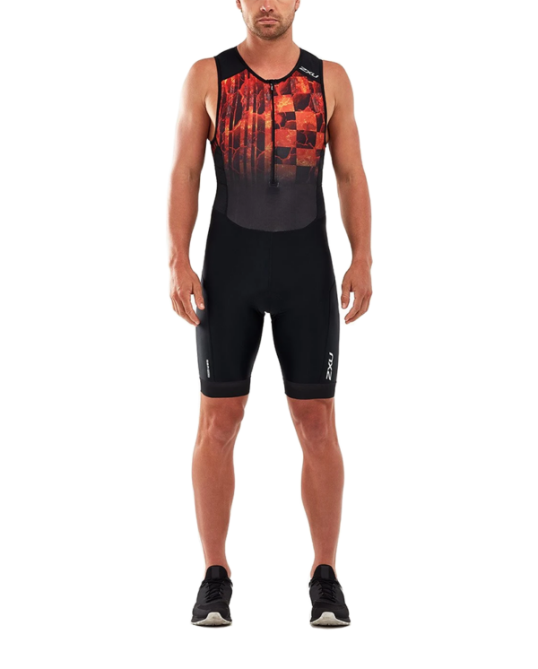 2XU Men's Perform Front Zip Trisuit - Black/Flame Ombre-0
