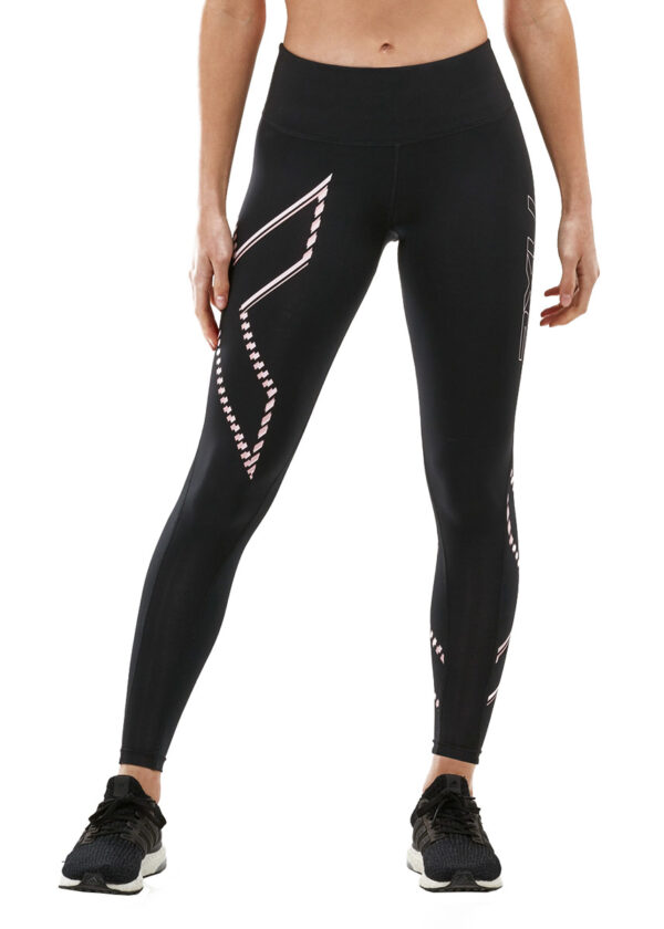 2XU Women's Mid-Rise Compression Tights - Black/Blossom Duo Tone-0