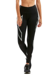 2XU Women's Mid-Rise Compression Tights - Black/Mint Duo Tone