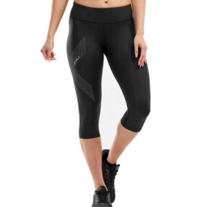 2XU Women's Mid-Rise Compression 3/4 Tights - Black/ Dotted Reflective Logo-0