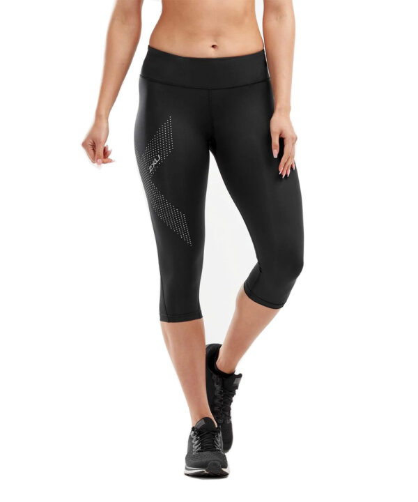 2XU Women's Mid-Rise Compression 3/4 Tights - Black/ Dotted Reflective Logo-0