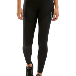 2XU Women's Mid- Rise Run Dash Line Tights - Black/Bluejay Reflective-0