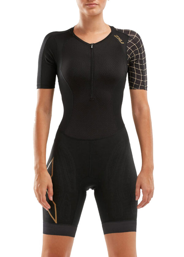 2XU Women's Compression Sleeved Trisuit - Black/Gold-0