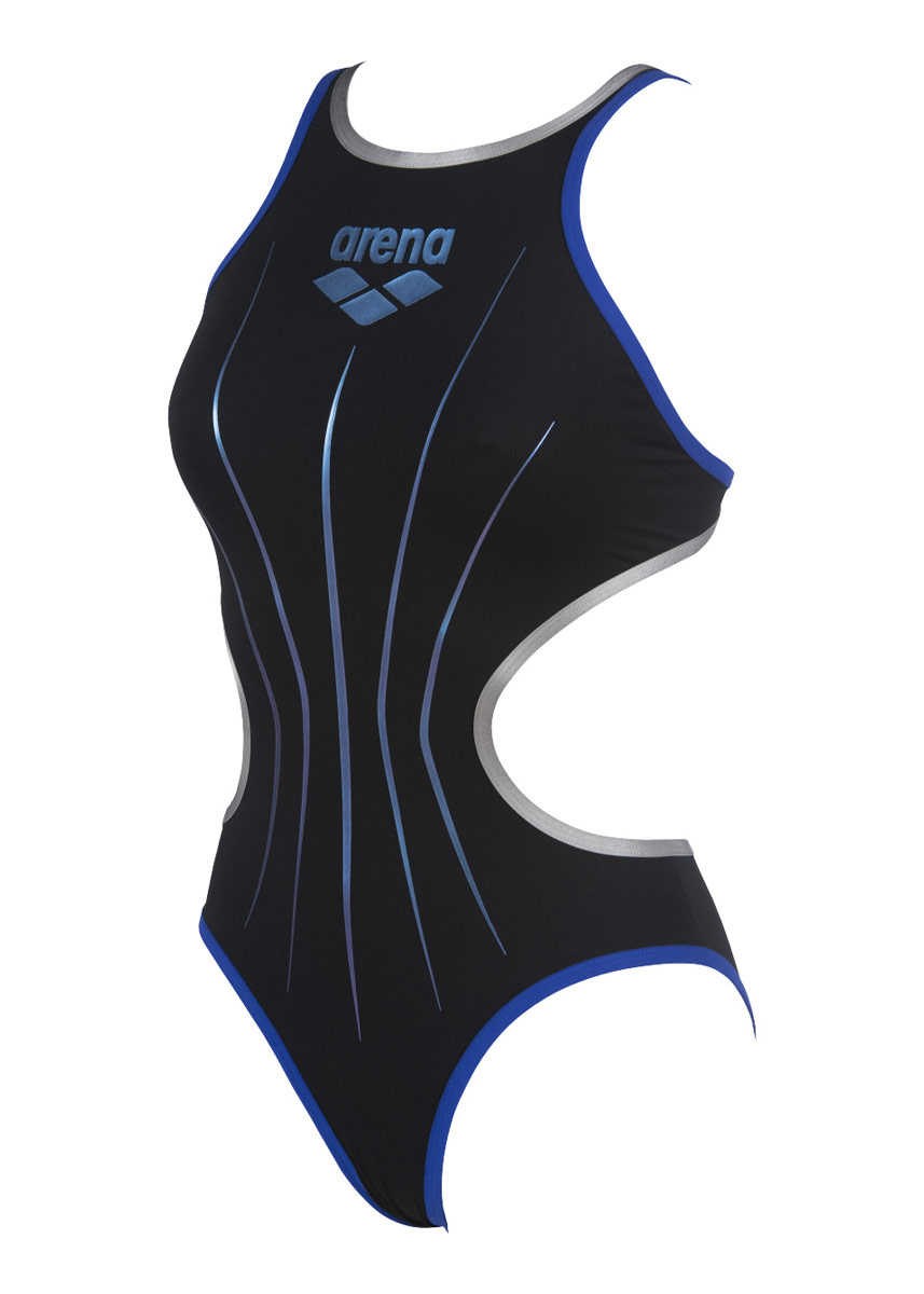 Arena Women's One Electric Swimsuit - Black / Neon Blue / Silver-0