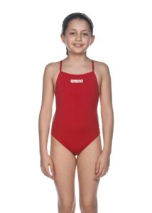 Arena Girl's Solid Lightech Swimsuit - Red / White