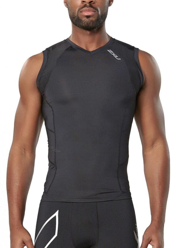 2XU Men's Compression Sleeveless Top - Black/Black-0