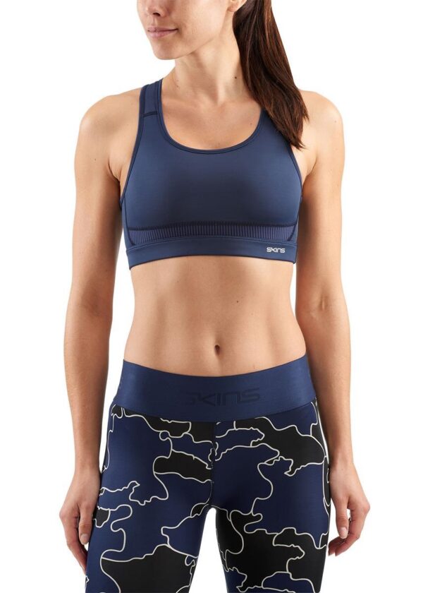 SKINS DNAmic Primary Womens Sports Bra - Navy Blue-0