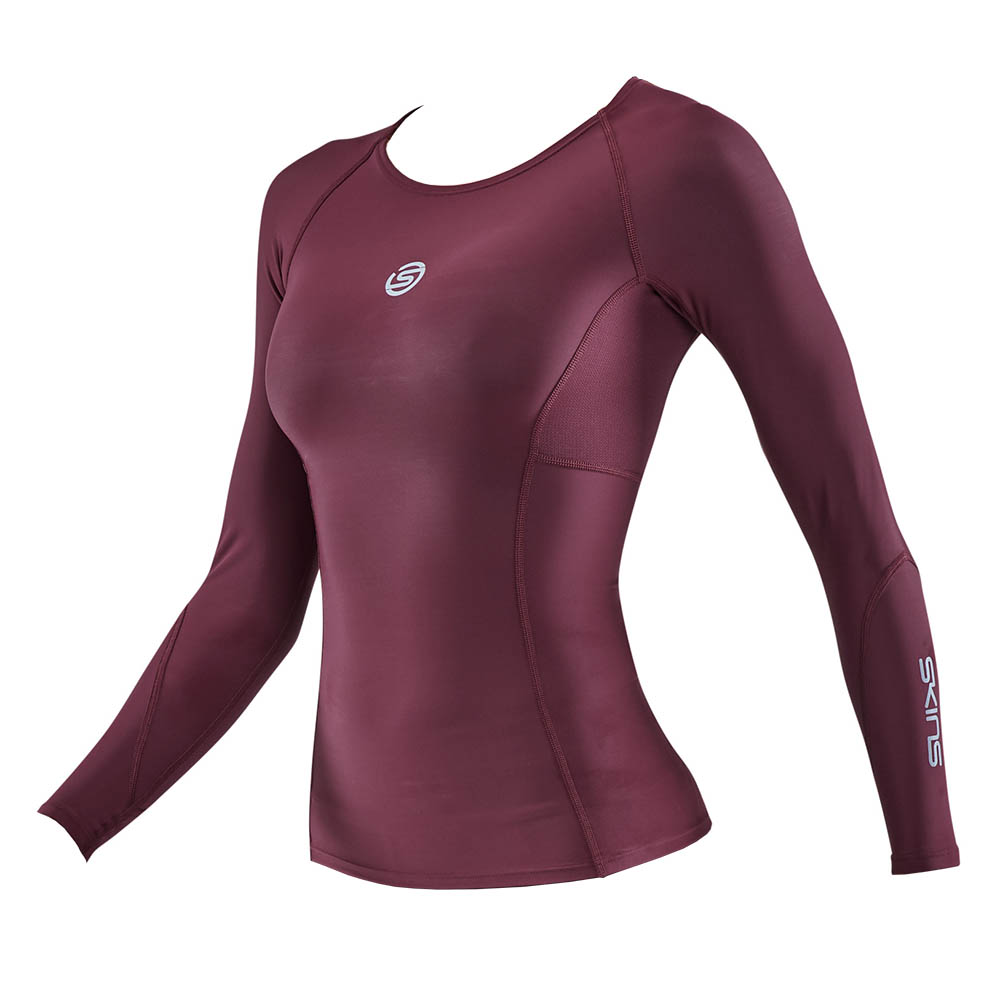 SKINS Series-3 Womens Long Sleeve Top - Burgundy-547956