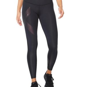 2XU Women's Motion Mid-Rise Compression Tights - Black / Cranberry-0
