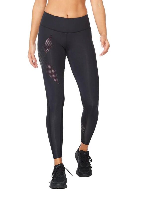 2XU Women's Motion Mid-Rise Compression Tights - Black / Cranberry-0