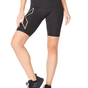 2XU Women's Light Speed Mid-Rise Compression Shorts - Black / Gold Reflective-0