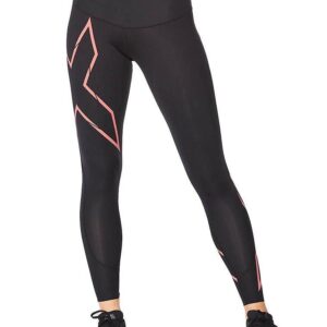 2XU Women's Light Speed Mid-Rise Compression Tights - Black / Cranberry Reflective-0