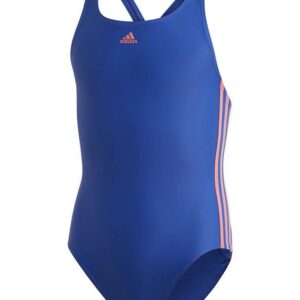 Adidas Girl's Fit Suit 3 Stripe Swimsuit - Royal Blue-0