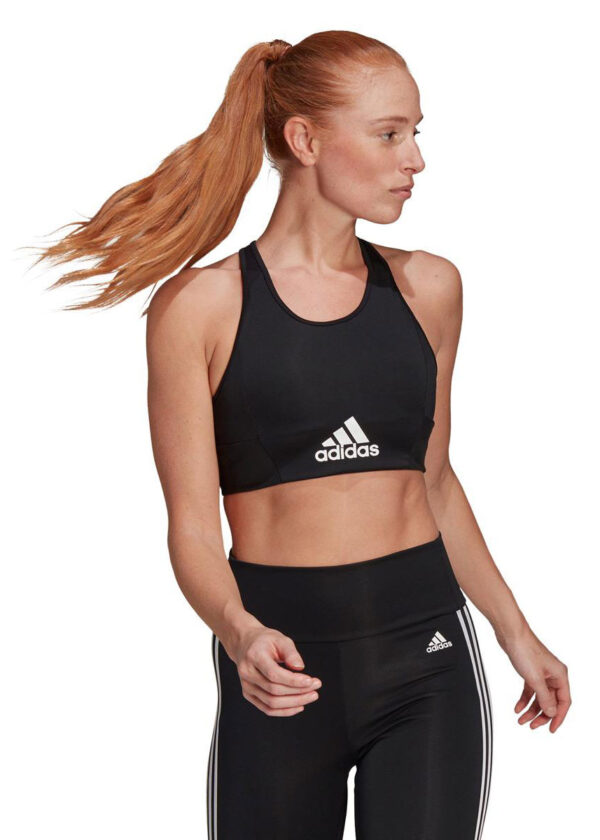 Adidas Women's Aeroready Designed 2 Move Logo Padded Sports Bra Top - Black-0