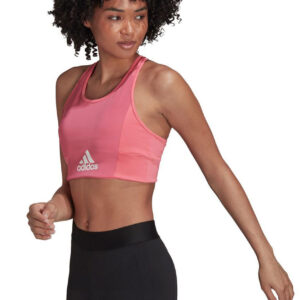 Adidas Women's Aeroready Designed 2 Move Logo Padded Sports Bra Top - Rose-0
