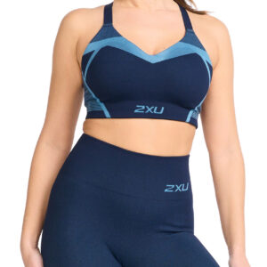2XU Women's Motion Tech Bra - Midnight/ Lake Blue -Front view