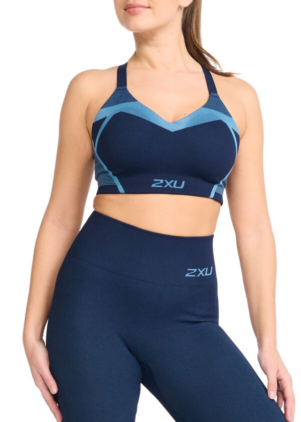 2XU Women's Motion Tech Bra - Midnight/ Lake Blue -Front view