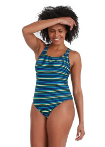 Speedo Womens Printed Medalist Swimsuit - True Navy/Beautiful Blue/Hypersonic/Swell Green/Zest Green