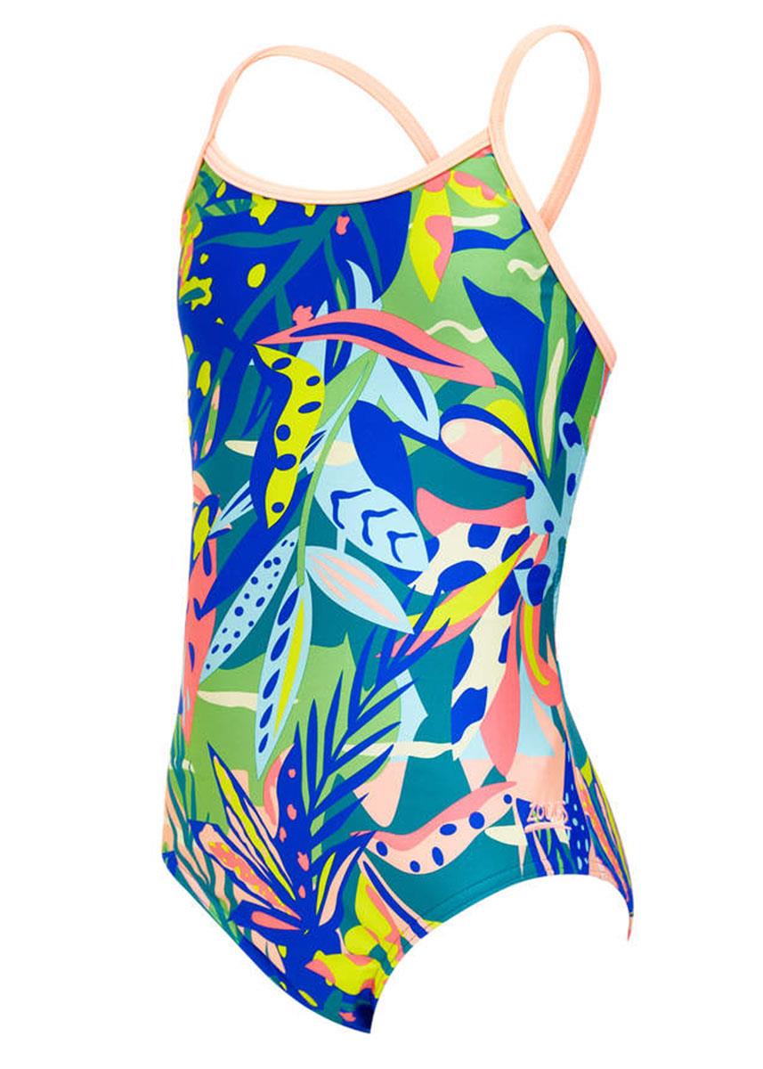 Zoggs Girl's Jungle Mix Starback Swimsuit - Blue/ Multi-0