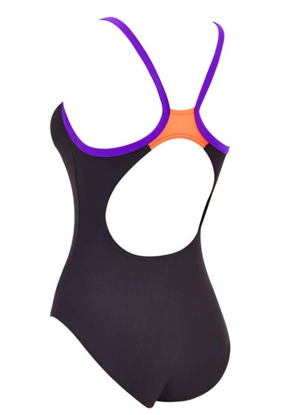 Zoggs Women’s Cannon Strikeback Swimsuit – Black/ Orange/ Purple
