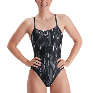 Speedo Allover Rippleback Swimsuit - Black/ Charcoal/ White