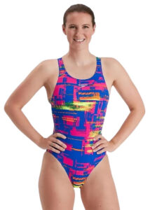 Speedo Womens Allover Recordbreaker Swimsuit - Blue/ Pink/ Salso/ Yellow