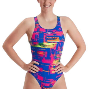 Speedo Allover Recordbreaker Swimsuit - Blue/ Pink/ Salso/ Yellow