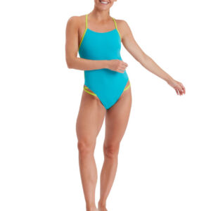 Speedo Solid Freestyler Swimsuit - Aquarium/ Atomic Lime-0