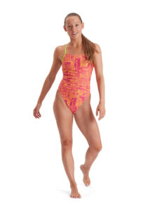 Speedo Ransom Logo Allover Tie-Back Swimsuit - Electric Pink/ Radient Yellow/ Lime