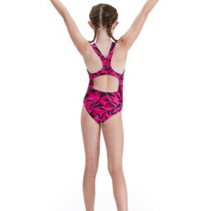 Speedo Girl’s HyperBoom Logo Medalist Swimsuit – Black/ Electric Pink/ Ecstatic