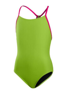 Speedo Girl's Solid Lane Line Back Swimsuit - Atomic Lime/ Electric Pink