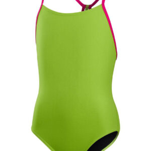 Speedo Girl's Solid Lane Line Back Swimsuit - Atomic Lime/ Electric Pink-0