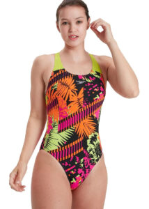 Speedo Women's Placement Powerback Swimsuit - Pink/ Lime/ Salso/ Black