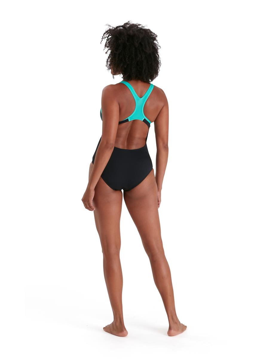 Speedo Women's Plastisol Laneback Swimsuit - Black/ Tile-560649