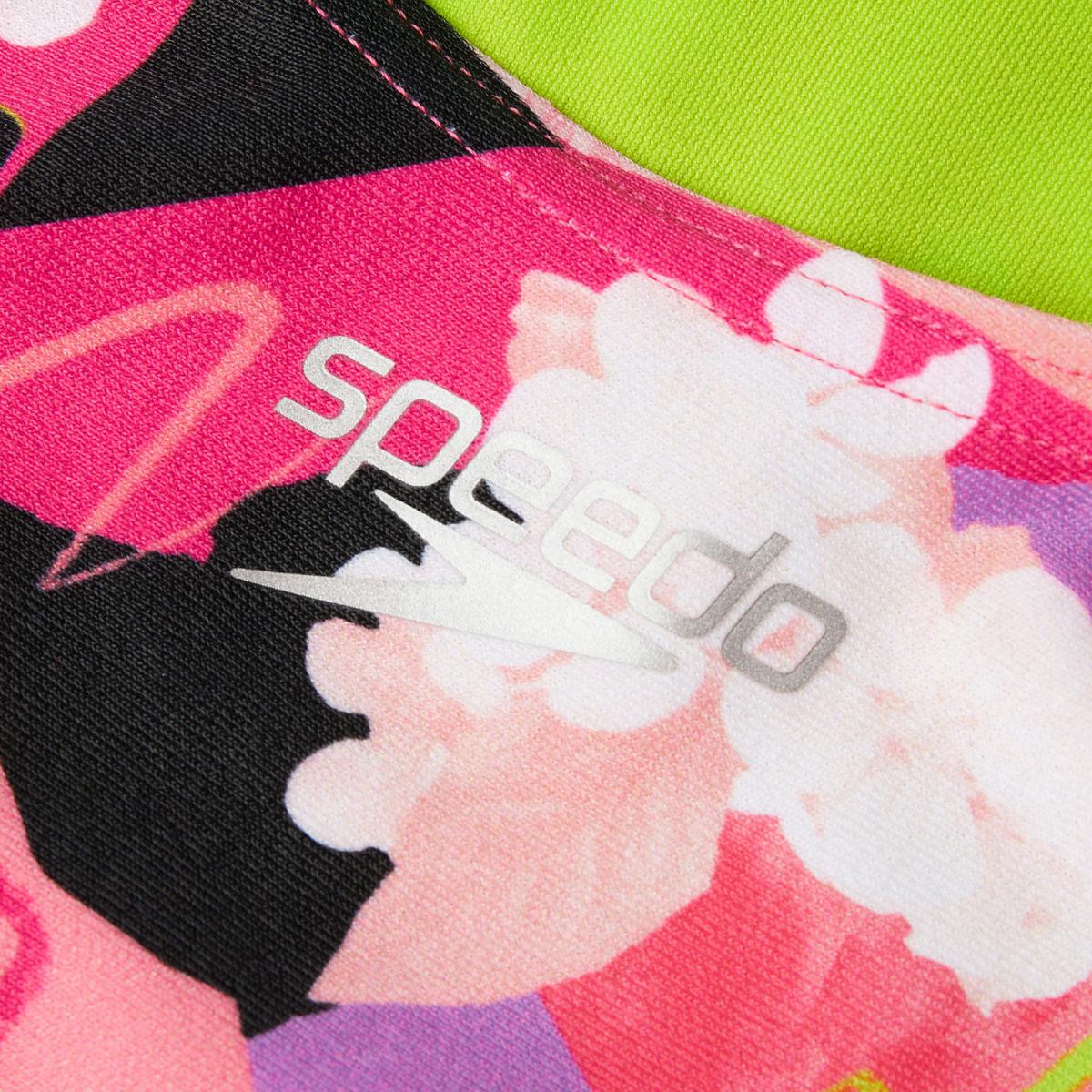 Speedo Girl's Punk Floral Lane Line Back Swimsuit - Pink/ White/ Black/ Lime-560036