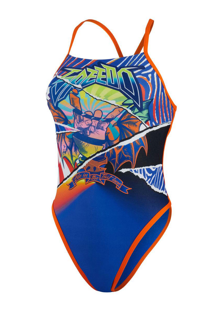 Speedo Fast Lane Placement Ribbonback Swimsuit - Blue Flame/ Salso/ Lime-567969