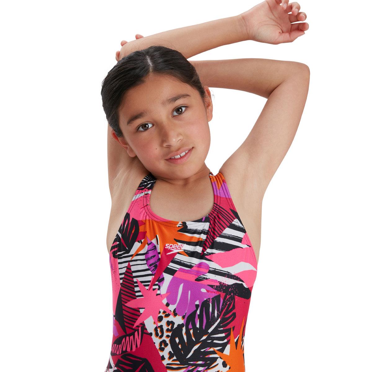 Speedo Girl's Allover Medalist Swimsuit - Navy/ Pink/ Salso-560517