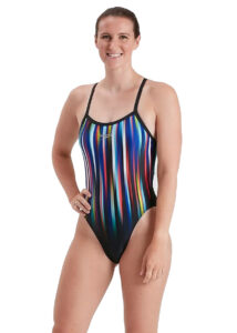 Speedo Placement Digi Turnback Swimsuit - Blue/ Black/ Adriatic