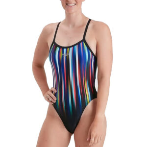 Speedo Placement Digi Turnback Swimsuit - Blue/ Black/ Adriatic