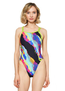 Speedo Rip It Up Allover Starback Swimsuit - Lime/ Light Adriatic/ Electric Pink