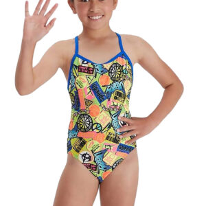 Speedo Girl's Comic Chaos Allover Vback Swimsuit -