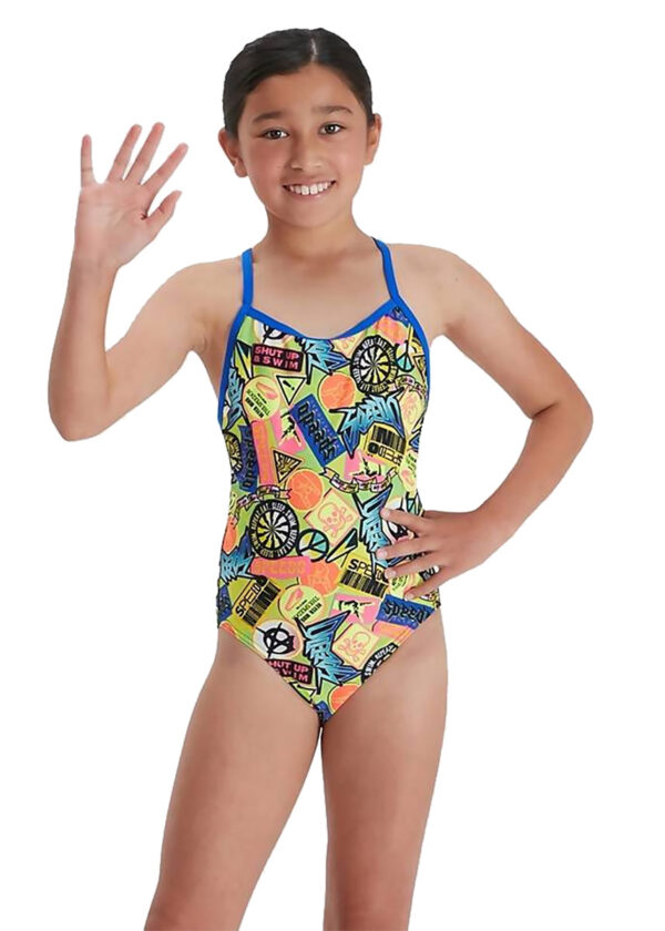 Speedo Girl's Comic Chaos Allover Vback Swimsuit -