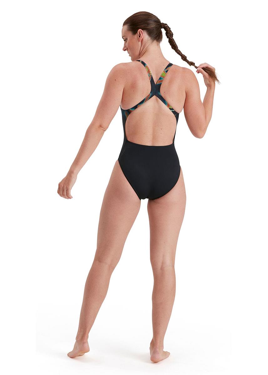 Speedo Placement Digital Powerback Swimsuit - Black/ Lime/ Salso/ Adriatic-brand