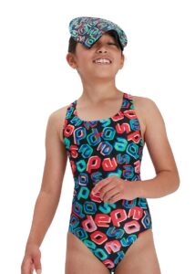 Speedo Girl's Digital Allover Leaderback Swimsuit - Black/ Red/ Pink/ Blue