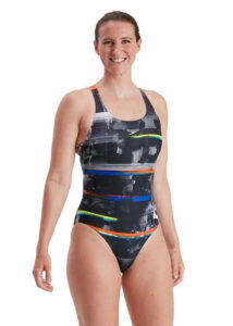 Speedo Women's Placement Digital Powerback Swimsuit - Black/ Salso/ White/ Blue