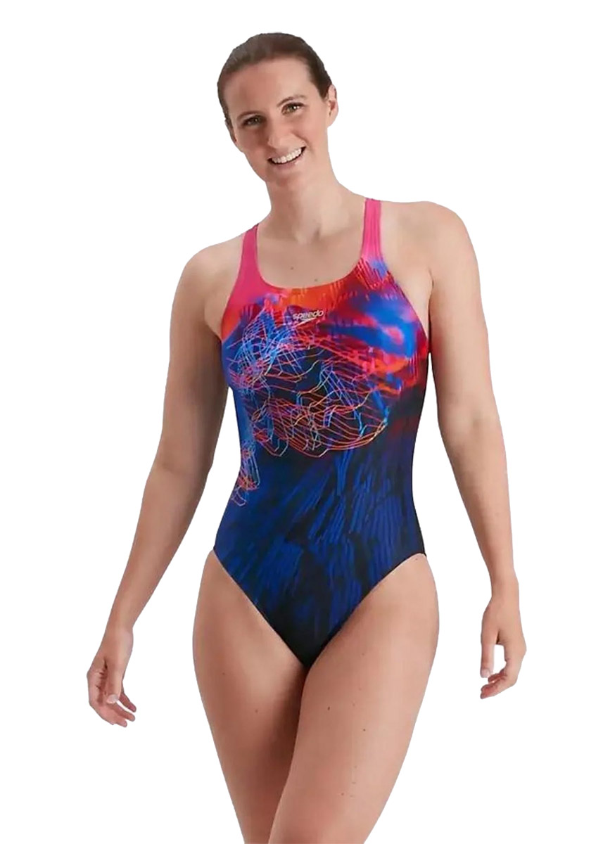 Speedo Placement Digital Medalist Swimsuit - Black/ Pink/ Blue/ Salso