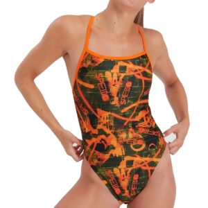 Speedo Wall Spray Allover Vback Swimsuit - Salso/ Black/ Olive