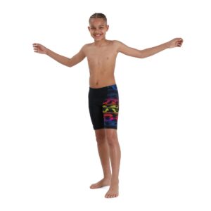 Speedo Boy's Digital Allover V Cut Jammer - Black/ Yellow/ Blue/ Salso-0