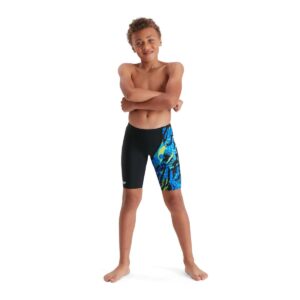 Speedo Boy's Digital Allover V Cut Jammer - Black/ Blue/ Pool-0