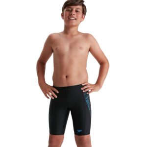 Speedo Boy's Plastisol Placement Jammer - Black/ Pool/ Charcoal-0